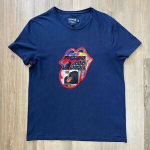 Vilebrequin X The Rolling Stones Men's M Embroidered Lips Pop Art Tee Shirt Blue